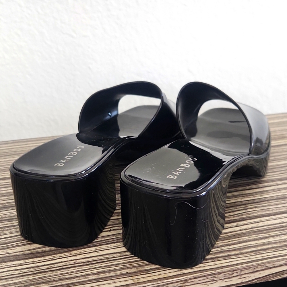 BAMBOO Women's Glossy Black Mules - Picture 3 of 8